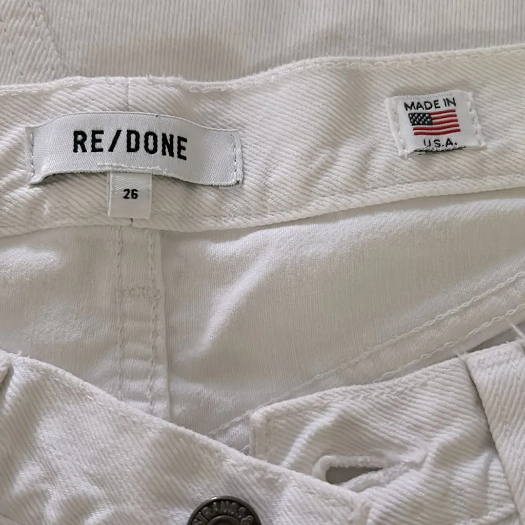 RE/DONE  White Mid Rise Distressed Jeans - Image 3