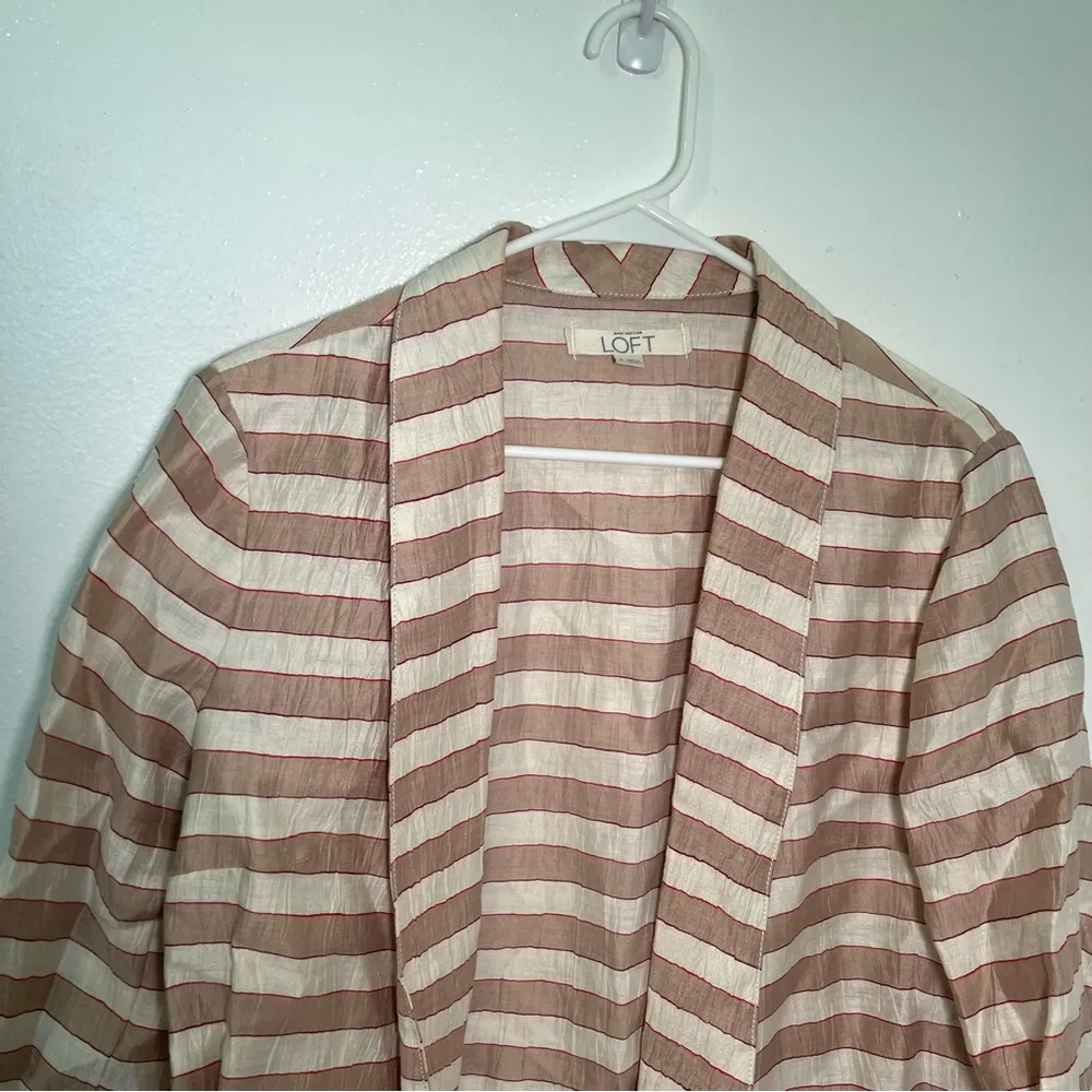 Loft Open Lightweight Blazer Beige Cream Stripes - Image 4