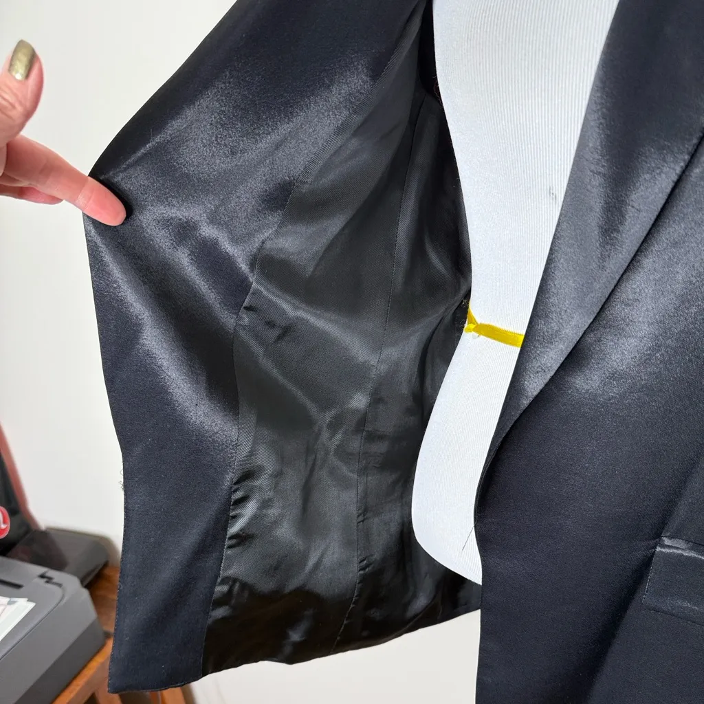 Zara Black Satin Open Rolled Cuff Front Blazer - Image 8