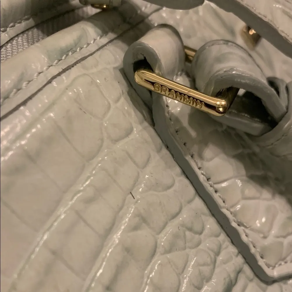 Brahmin Large Asher Mint Green Icy Blue Crocodile Zip Top Shoulder Bag Tote - Image 11