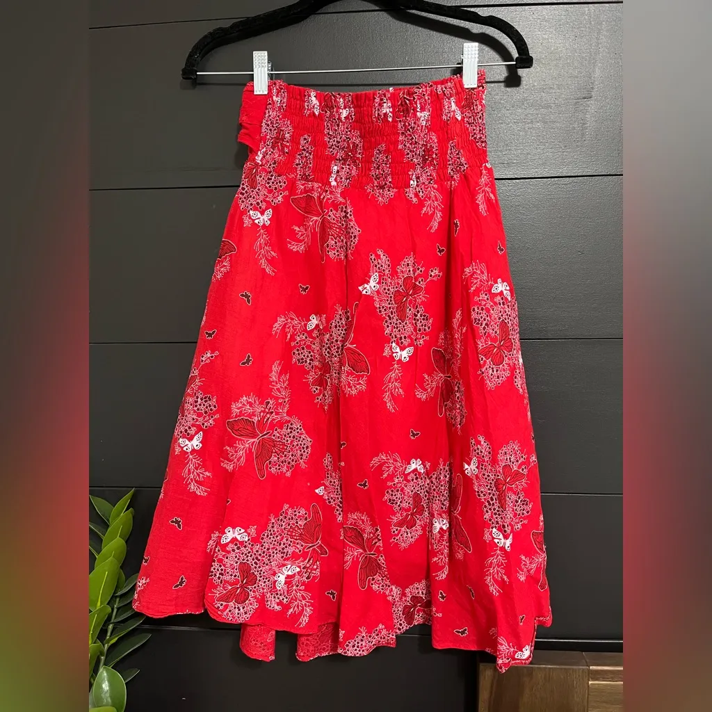 SANGA Boutique Red Butterfly Whimsical Lined Bandana Midi Skirt Sz S EUC - Image 2