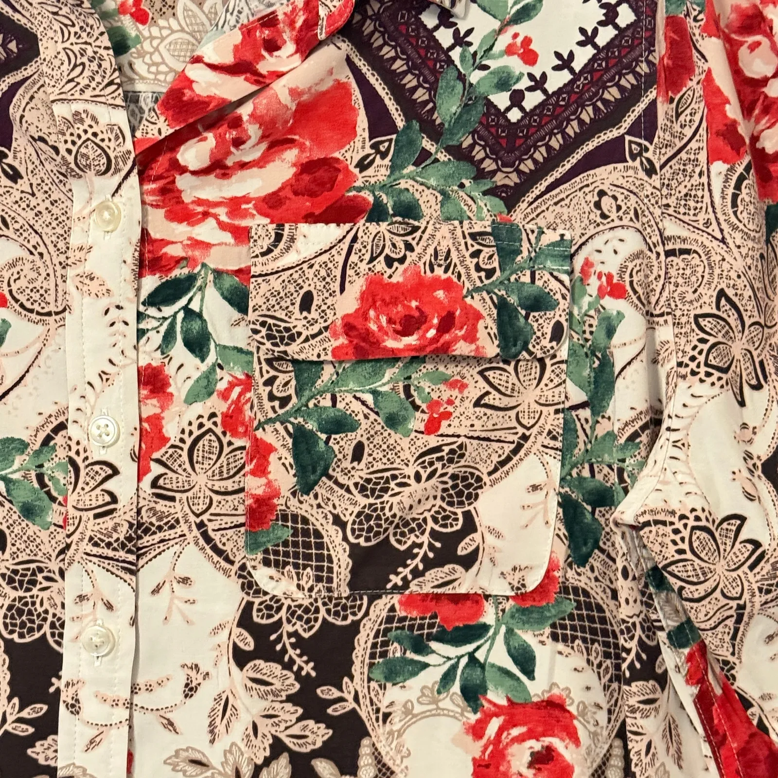 Chicos Silky Soft Floral Button Down Charm Easy Shirt Sz Lrg/2 Office‎ Siren Y2K - Image 4