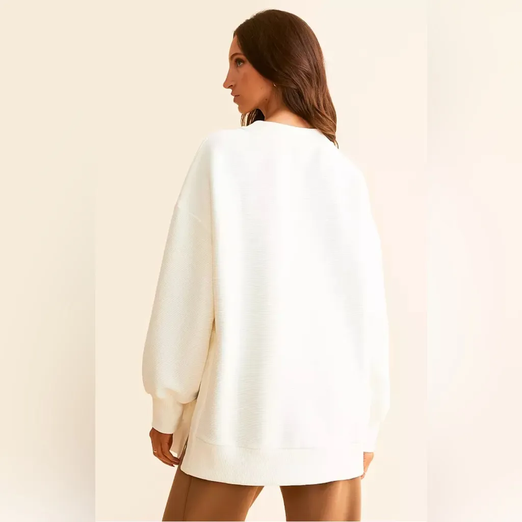 Varley Mae Boyfriend Oversized Sweat Pullover in Egret‎ Small - Image 12