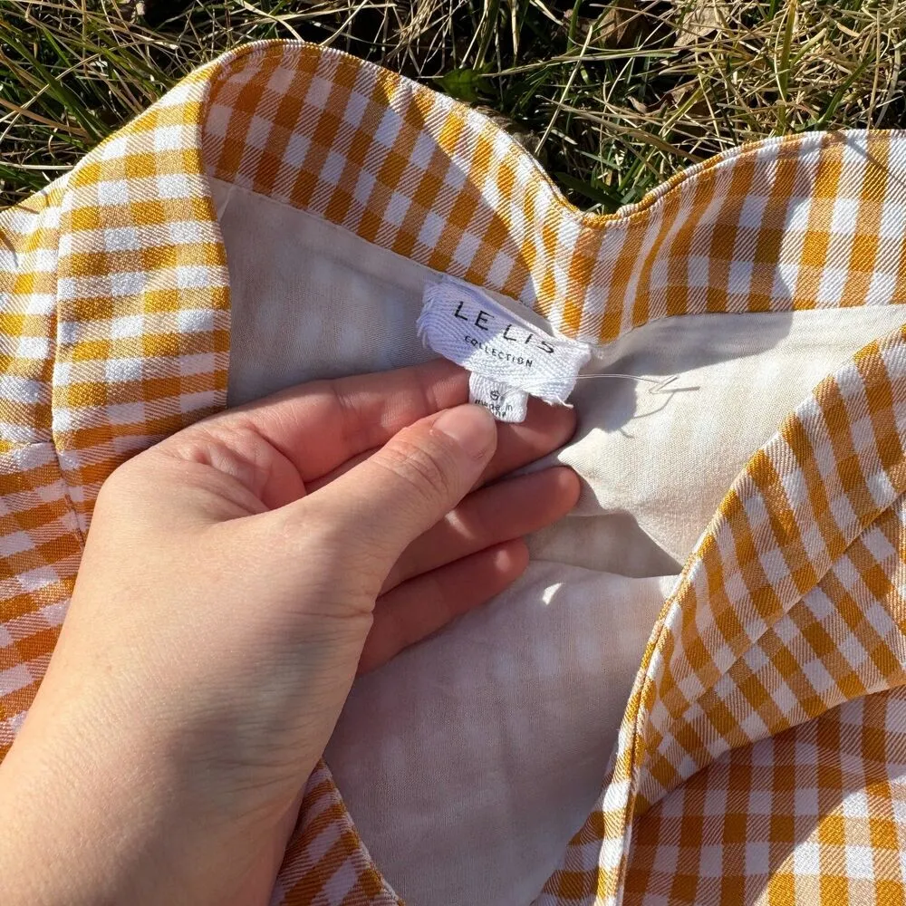 Mustard Yellow Notched Gingham Skirt - Image 3