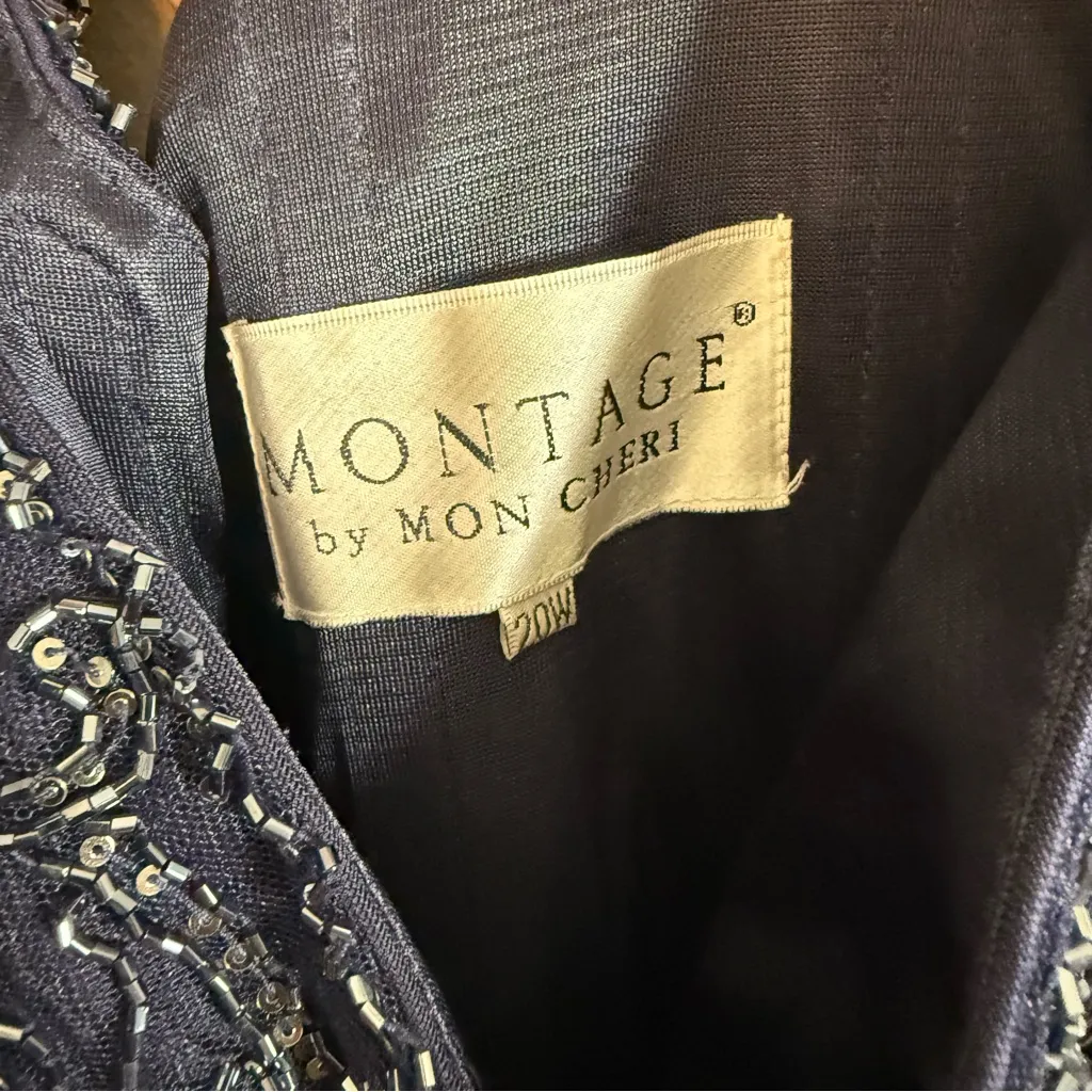 Montage by Mon Cheri Navy Blue Beaded Maxi Dress Formal Gown Size 20W - Image 4