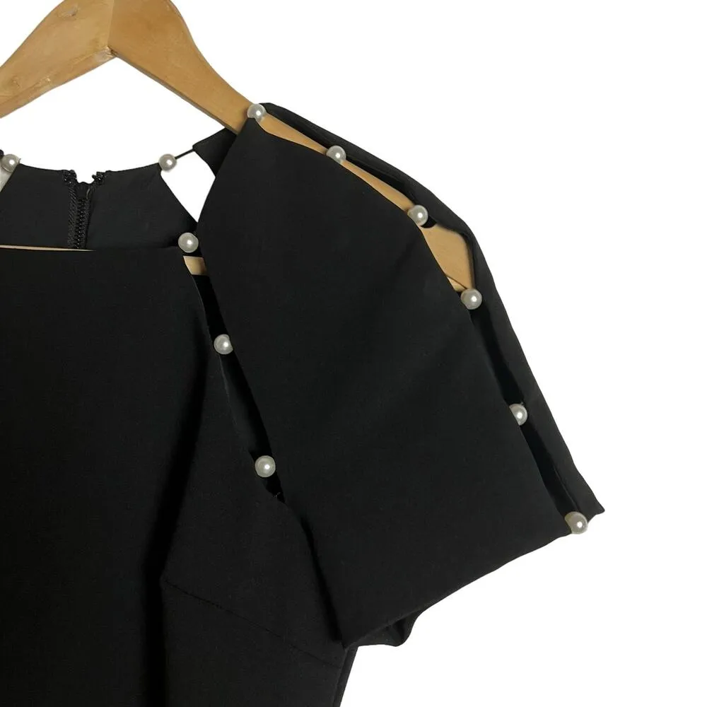 Kristiana Pearl Embellished Fitted Black Sheath Mini Dress Size 2 - Image 4