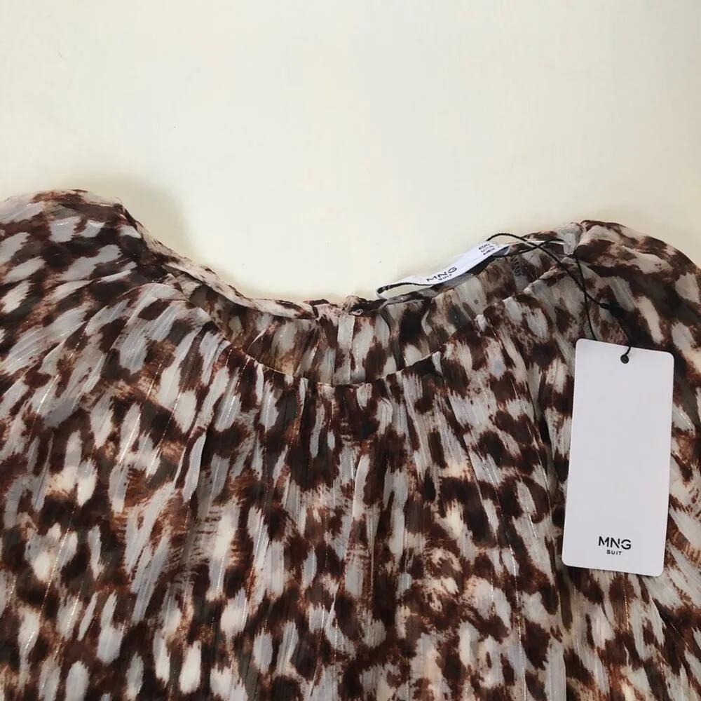 Mango MNG Suit Sheer Blouse Leopard 3/4 Slv Sz 6 - Image 4