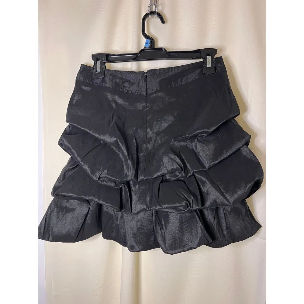 Black Satin Tiered Ruffle Mini‎ Skirt Party Cocktail Evening Wear Size undefined - Image 2