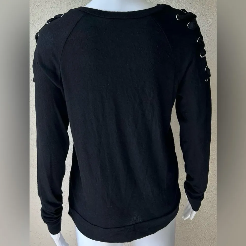 Just Be | Black Metal Eyelet Detail Long Sleeved Top Shirt | Medium - Image 2