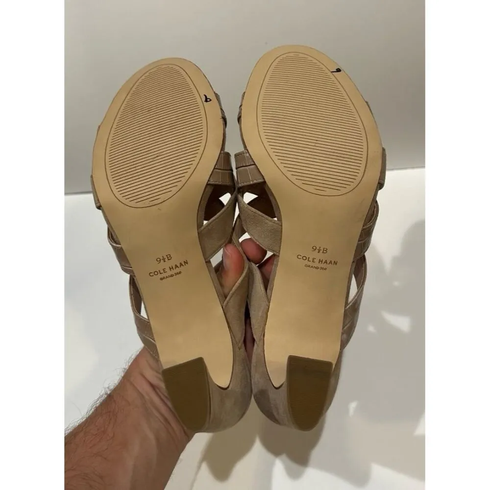 Cole Haan April Suede Mule Sandal Natural Croc Embossed Heels Size 9.5 US - Image 7