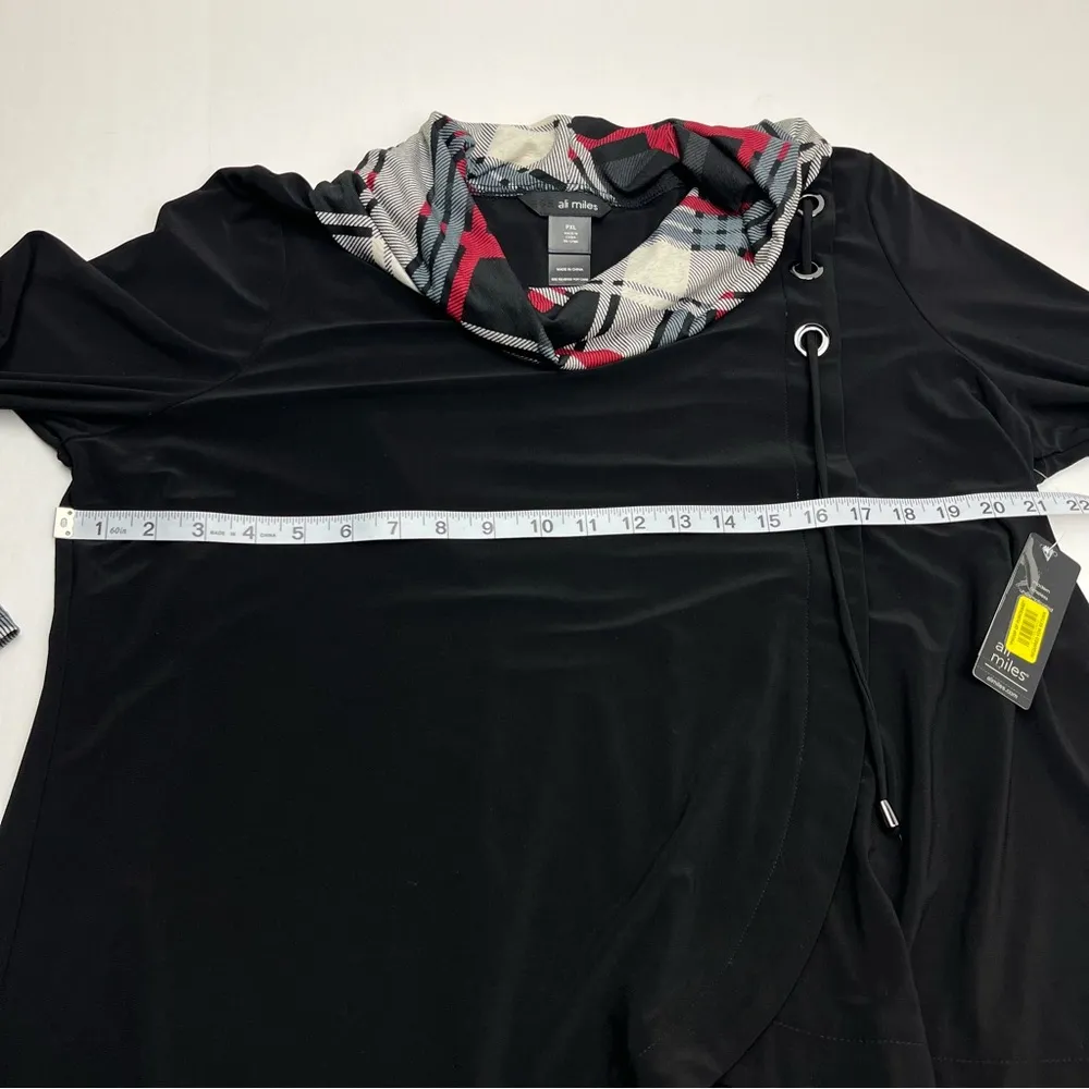 Ali Miles Mad For Plaid Tunic Top Long Sleeve Cowl Neck Womens PXL Petite XL NEW Black Size undefined - Image 6