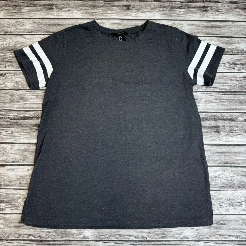 Forever 21  Women's Basic Baseball T Tee Shirt Grey Gray White S SM Small Stretch - Image 9