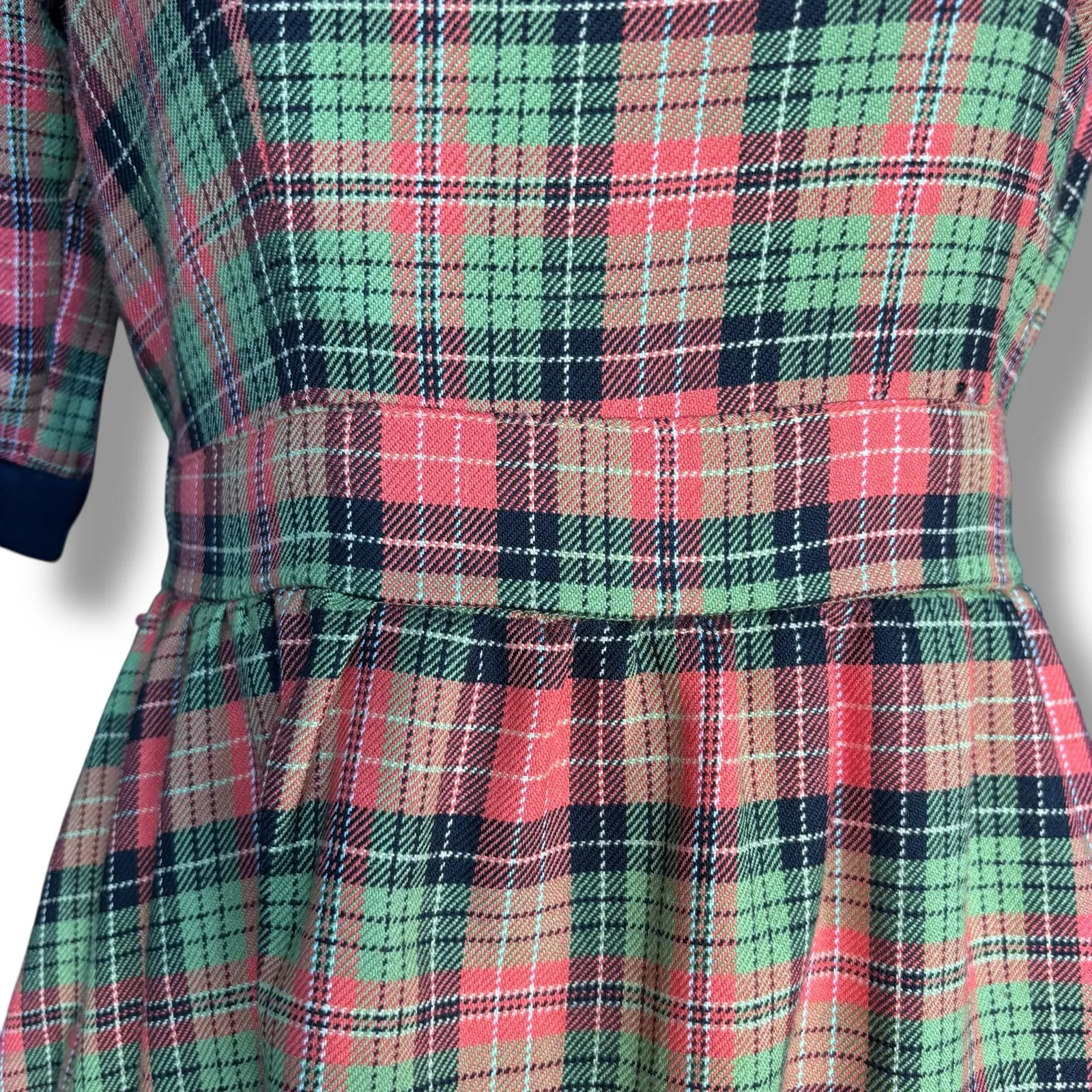 Retrolicious Orange Green Plaid Fit & Flare Dress With Pockets Size Small Retro - Image 2