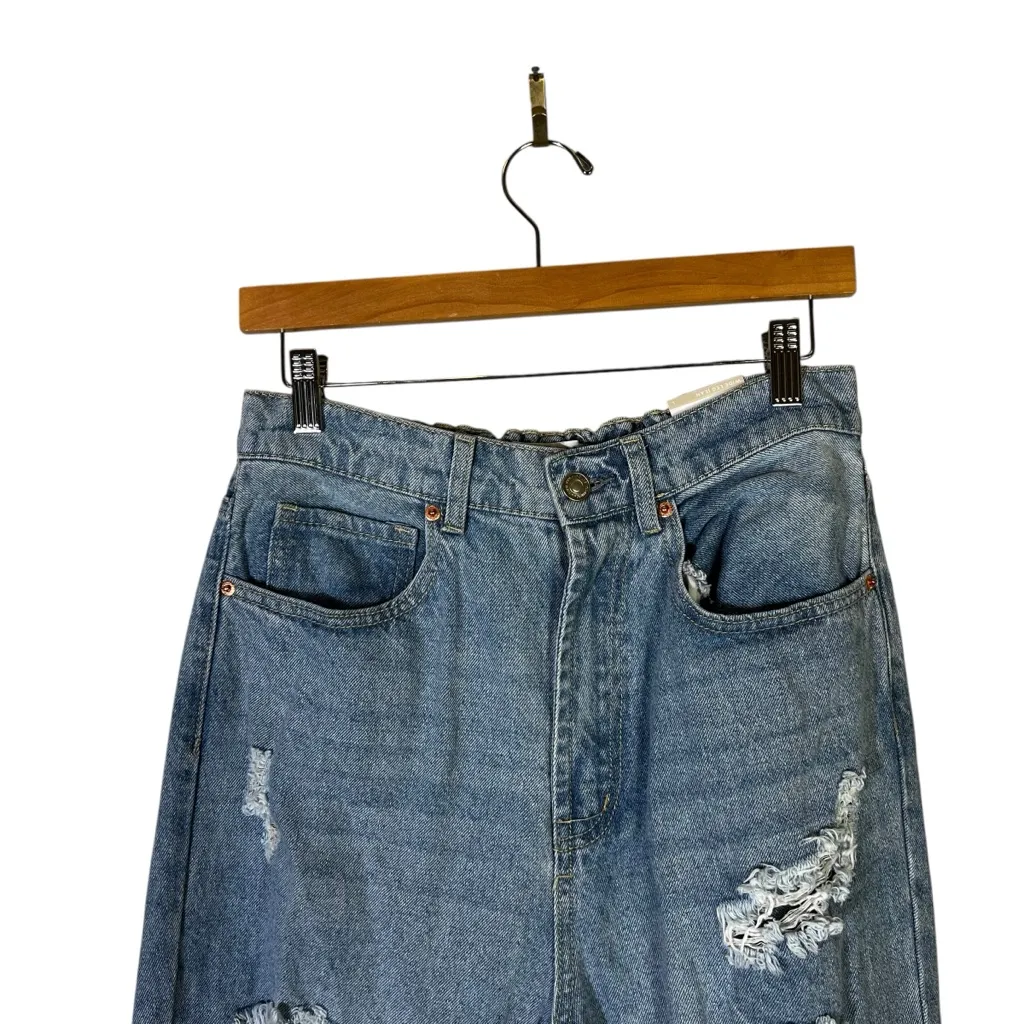 Wax Jean Wide Leg Jeans Womens 28 Light Rigid Distressed High Rise Y2K Grunge - Image 2