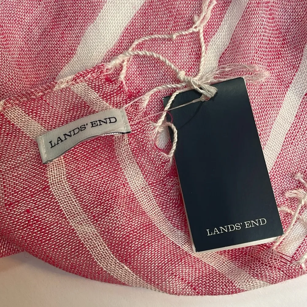 LANDS END Linen Blend Ombré Woven Oblong Scarf in Vivid Peony NWT - Image 4