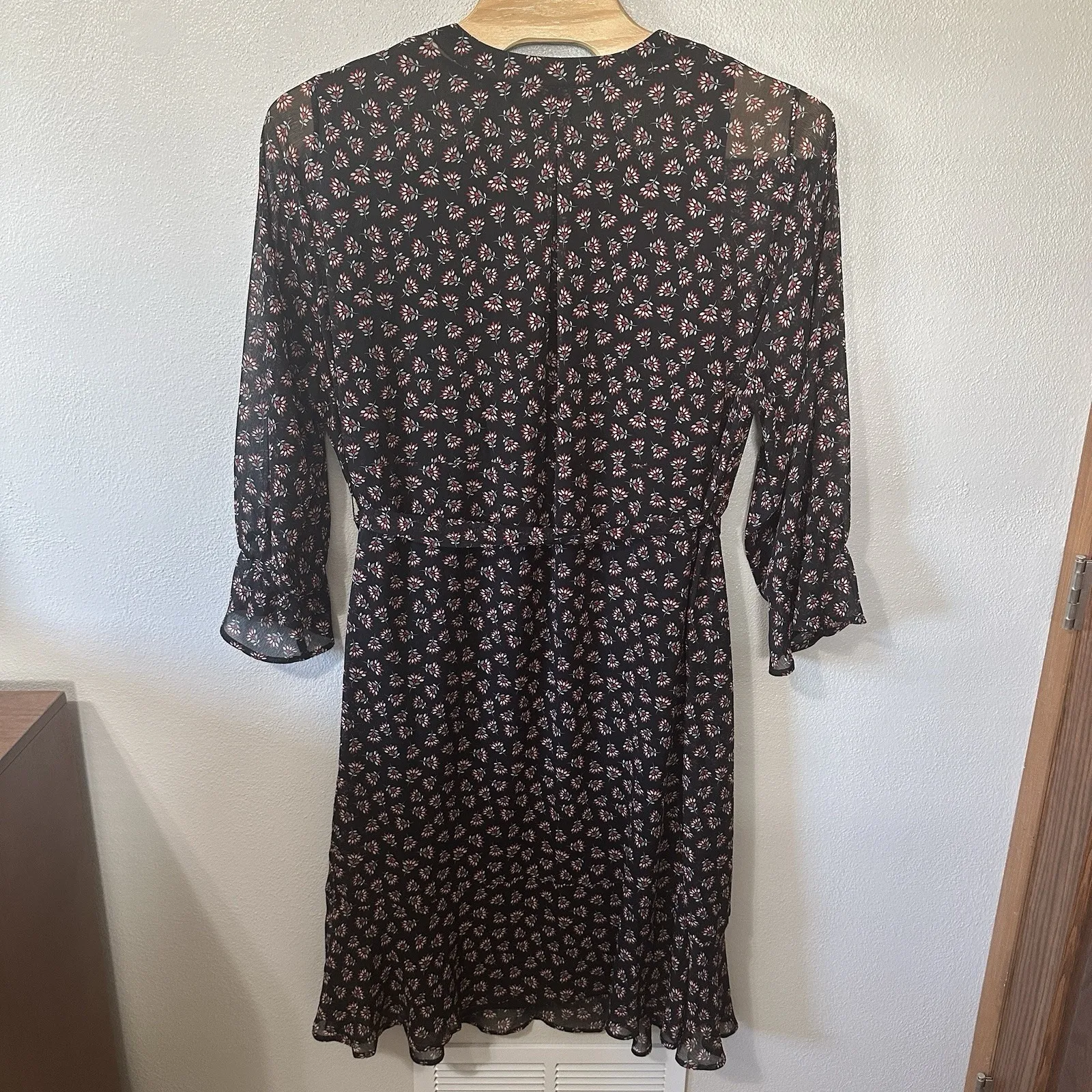 Ulla Popken Midi Dress Womens 28/30 Black Red Floral Long Sleeve Lined Tie Waist - Image 4