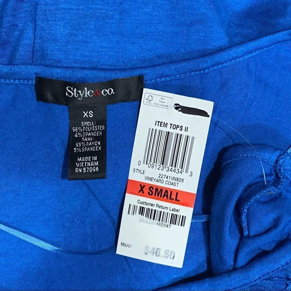 🎈Style & Co Sleeveless NEW Top Blue Eyelet Overlay Hi Low Split Back Size XS - Image 8