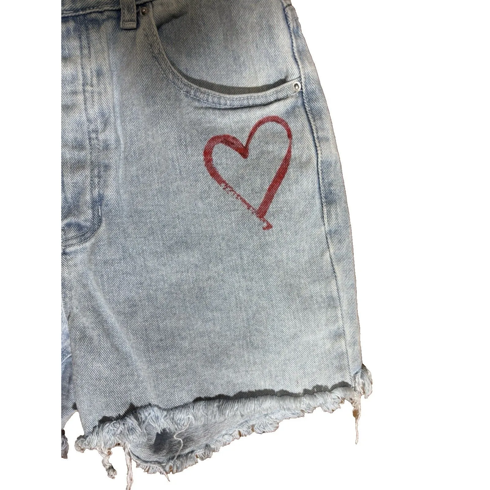Pacsun Shorts 90S Girlfriend Button Fly Denim Shorts Cut Off size 26 with heart - Image 3