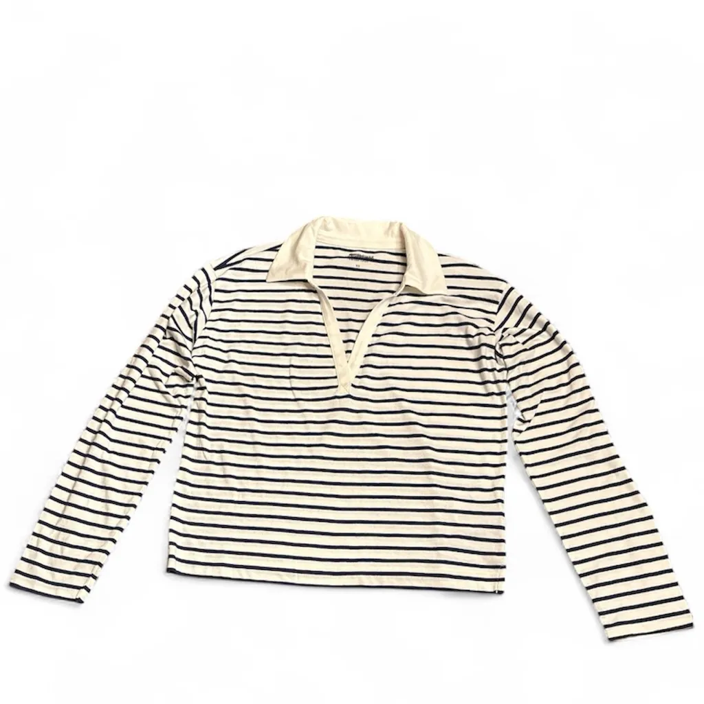 J Crew women’s Vintage jersey johnny-collar shirt long sleeve stripe Sz XS NWOT - Image 2