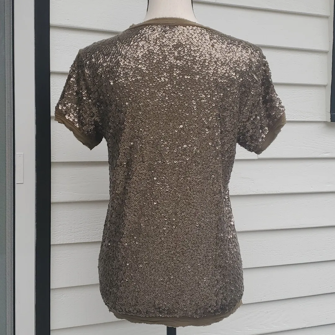 J. Crew Short Sleeve Sequin Top With Silk Trim - Image 5