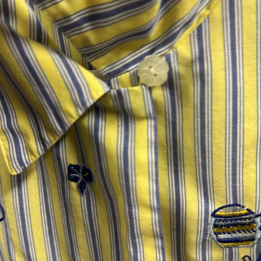 Vintage Napa Valley Embroidered Short Sleeve Button Up Blouse Striped Shirt XL Yellow - Image 5
