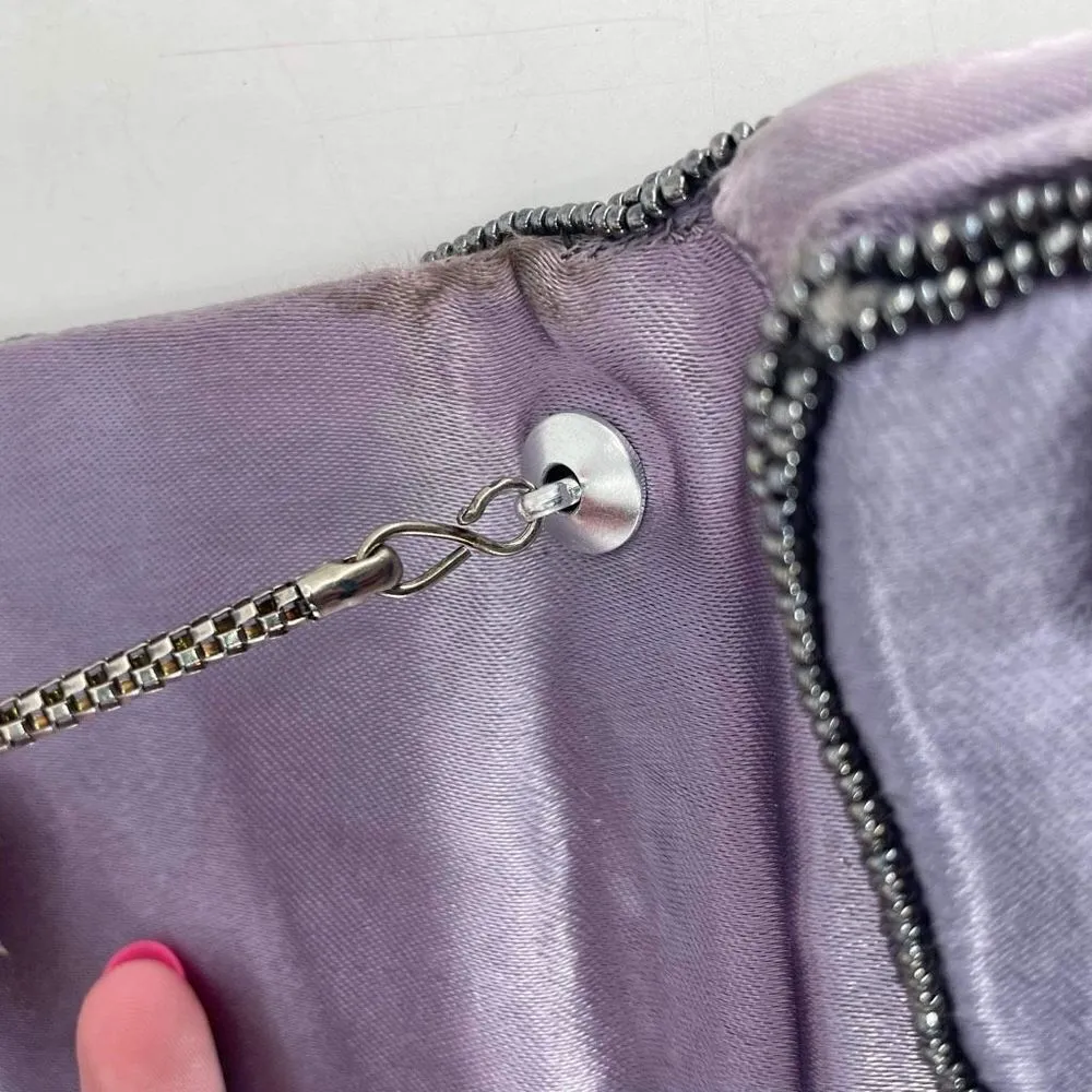 Vintage Women's Chain Strap Beaded Flap Front Shoulder Bag Purple clutch Medium - Image 7