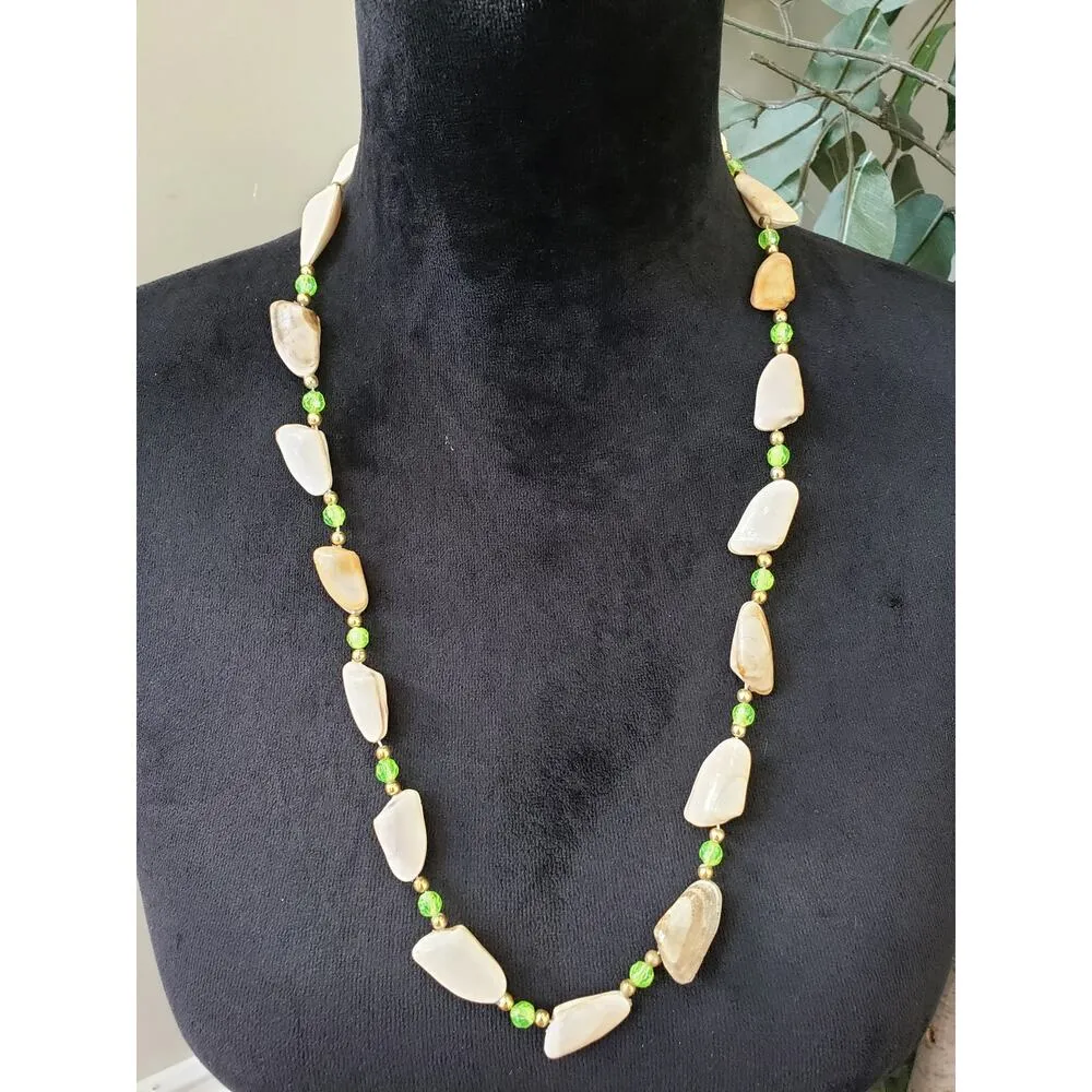 Womens Fashion Luna Green Golden Beads Natural Pastel Shell Necklace Jewelry - Image 2