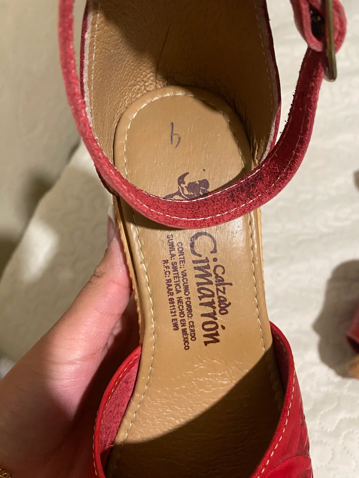 Red leather wedge sandals Size 6.5 - Image 5