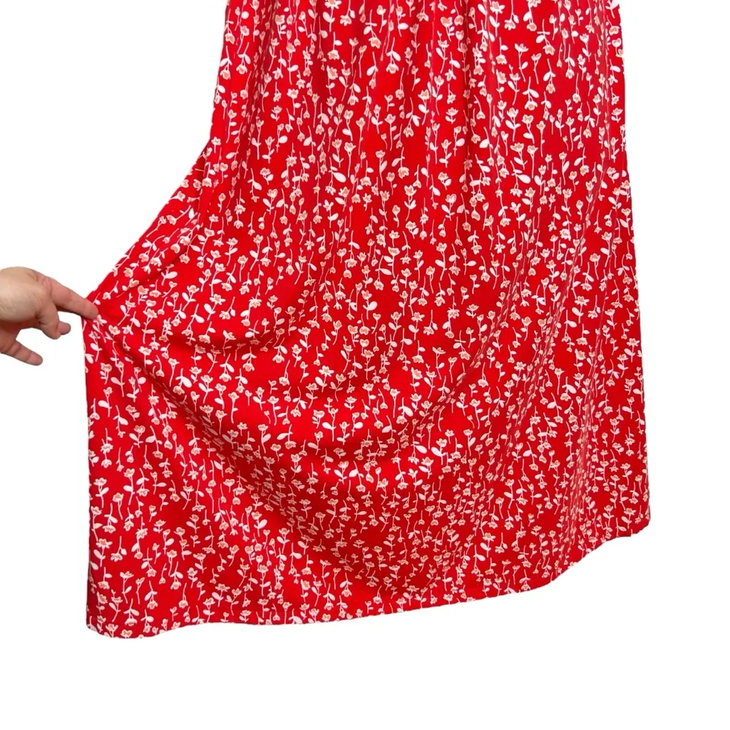 Lands’ End Red & White Ditsy Floral Print Knotted Empire Waist V Neck Dress Size 1X - Image 5