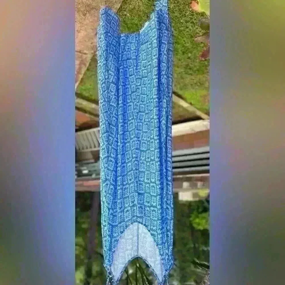 $168 Citrine Swim Leta Dress White Blue Stamp Maxi Large Small Hawaiian Resort - Image 3