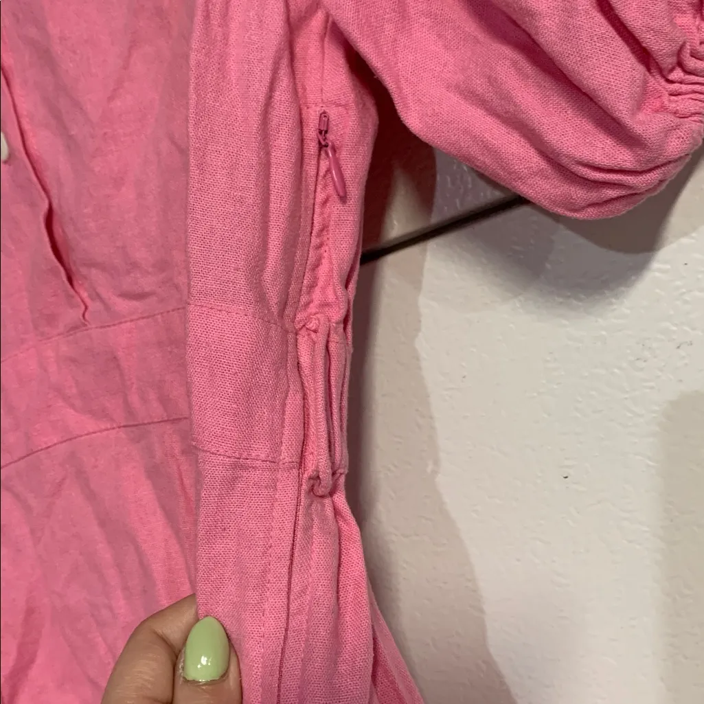 S/W/F X ANTHROPOLOGIE VIOLETTA PINK LINEN MINI BUTTON UP DRESS LARGE - Image 4