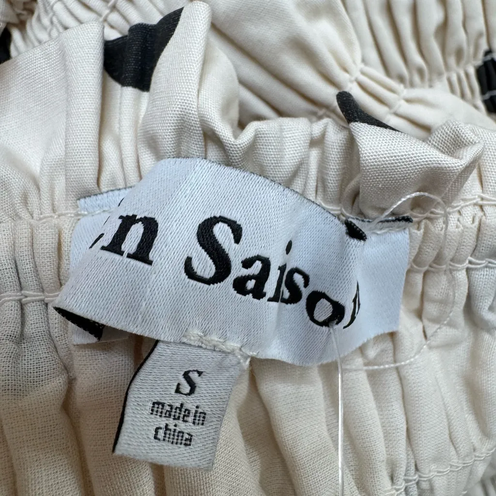 Anthropologie En Saison Cream Black Polka Dot Tiered Midi Dress Bow Straps Small - Image 8