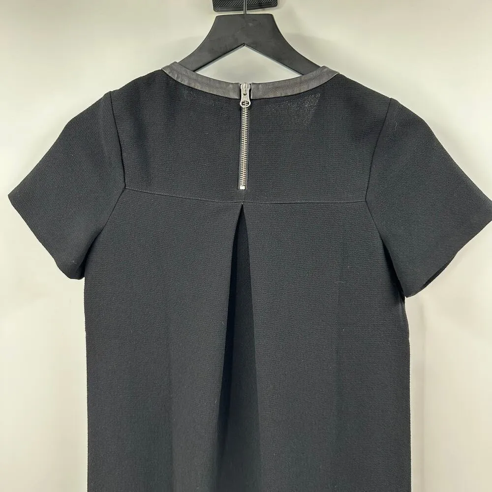 Madewell Black Sheath Dress Leather Collar Size Extra Extra Small - Image 7