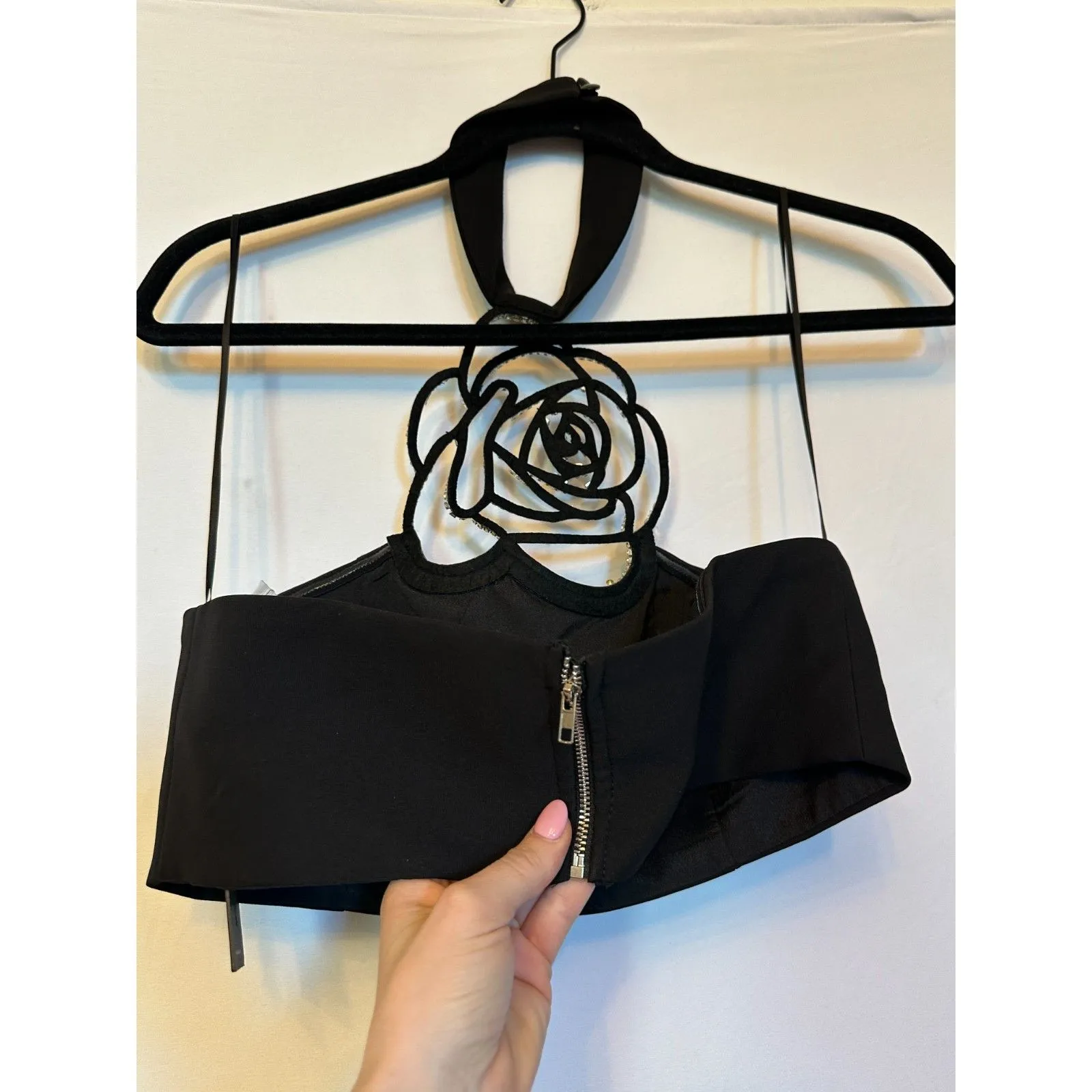 FASHIONOVA NOVALUXE Adeline Embellished Rose Top Black Size XS NWT - Image 7