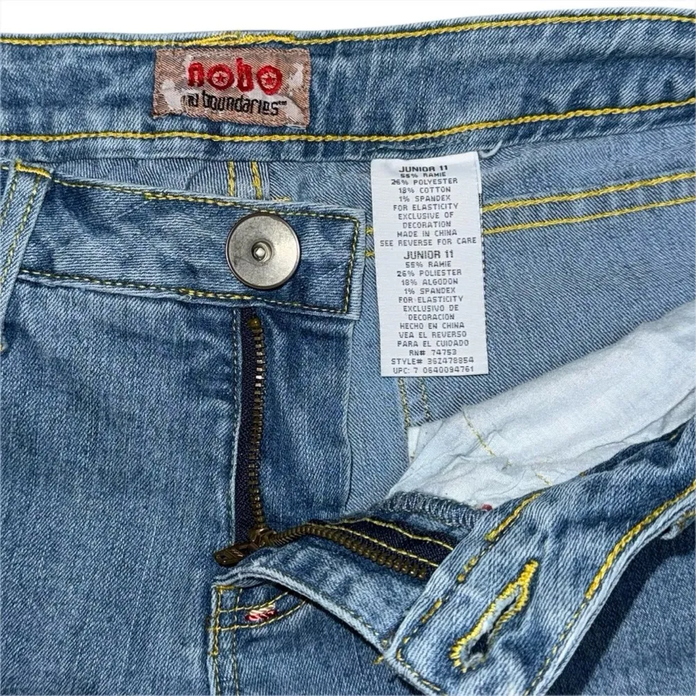 Rare Y2K NOBO Low Rise Flare Jeans Size 11 / 30” Bling Pocket Colorful Stitching Blue - Image 6