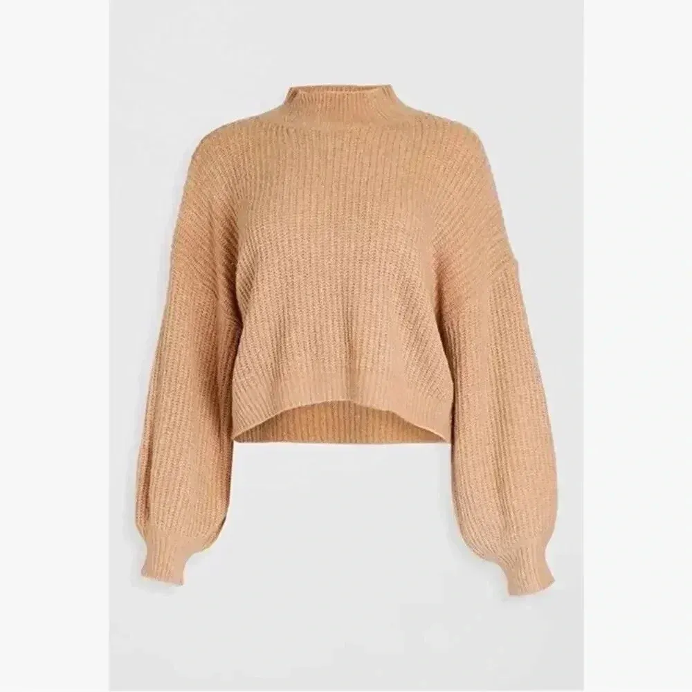 Line & Dot Alder Ribbed Mock Neck Sweater In Camel M EUC - Image 2