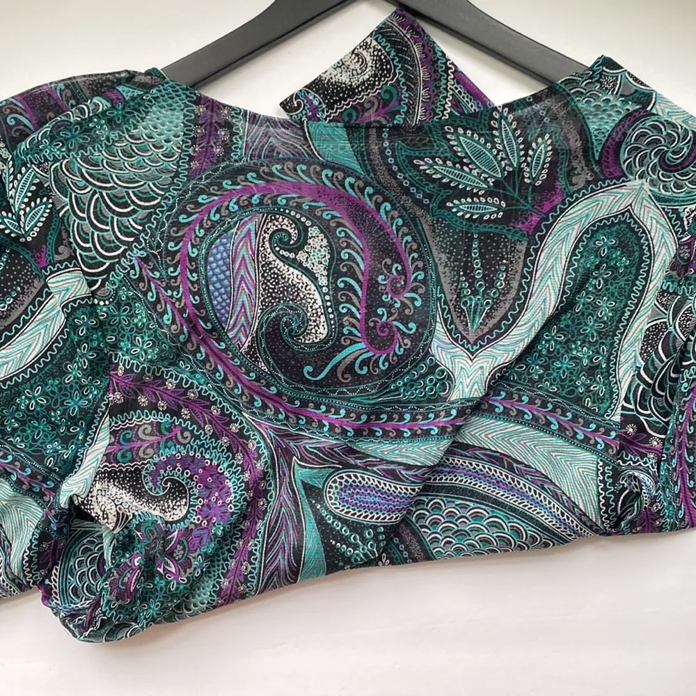 Vintage Y2K International Concepts layered nylon paisley ruched top, size XL - Image 3
