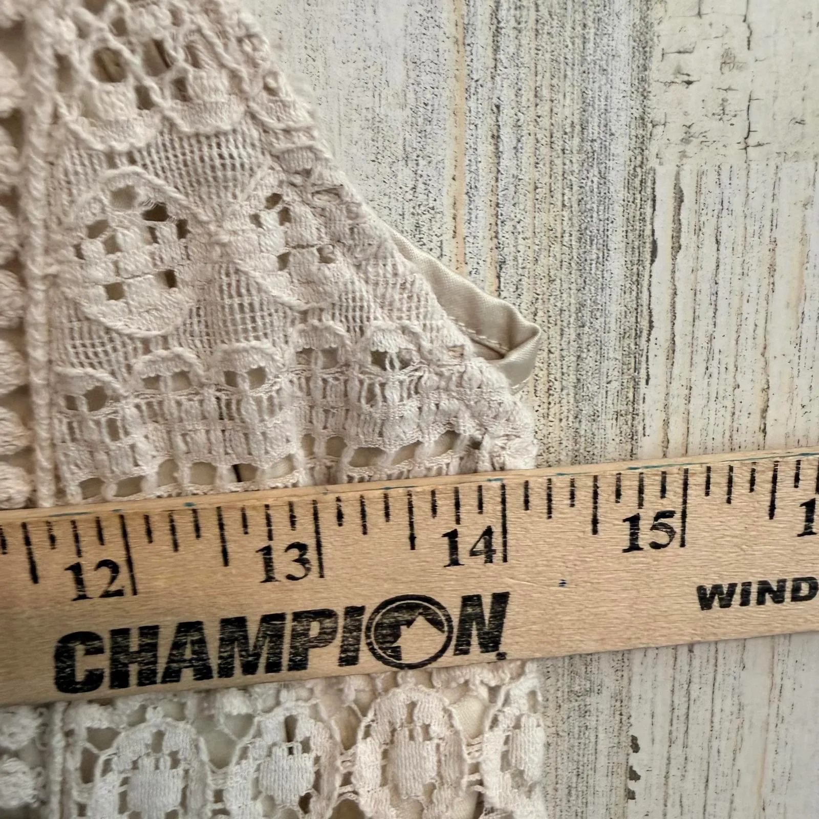 C. Luce Boho Crochet Lace Dress Small Ivory Taupe Colorblock Sleeveless Festival - Image 8