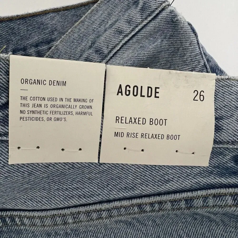 AGOLDE Mid Rise Relaxed Boot Cut Jeans in Curio Light Denim Organic Cotton 26 - Image 9
