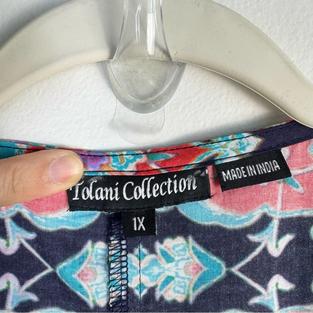 Tolani Collection Kimono Longline Cardigan 1X Blue Red Multicolor Abstract Print - Image 12