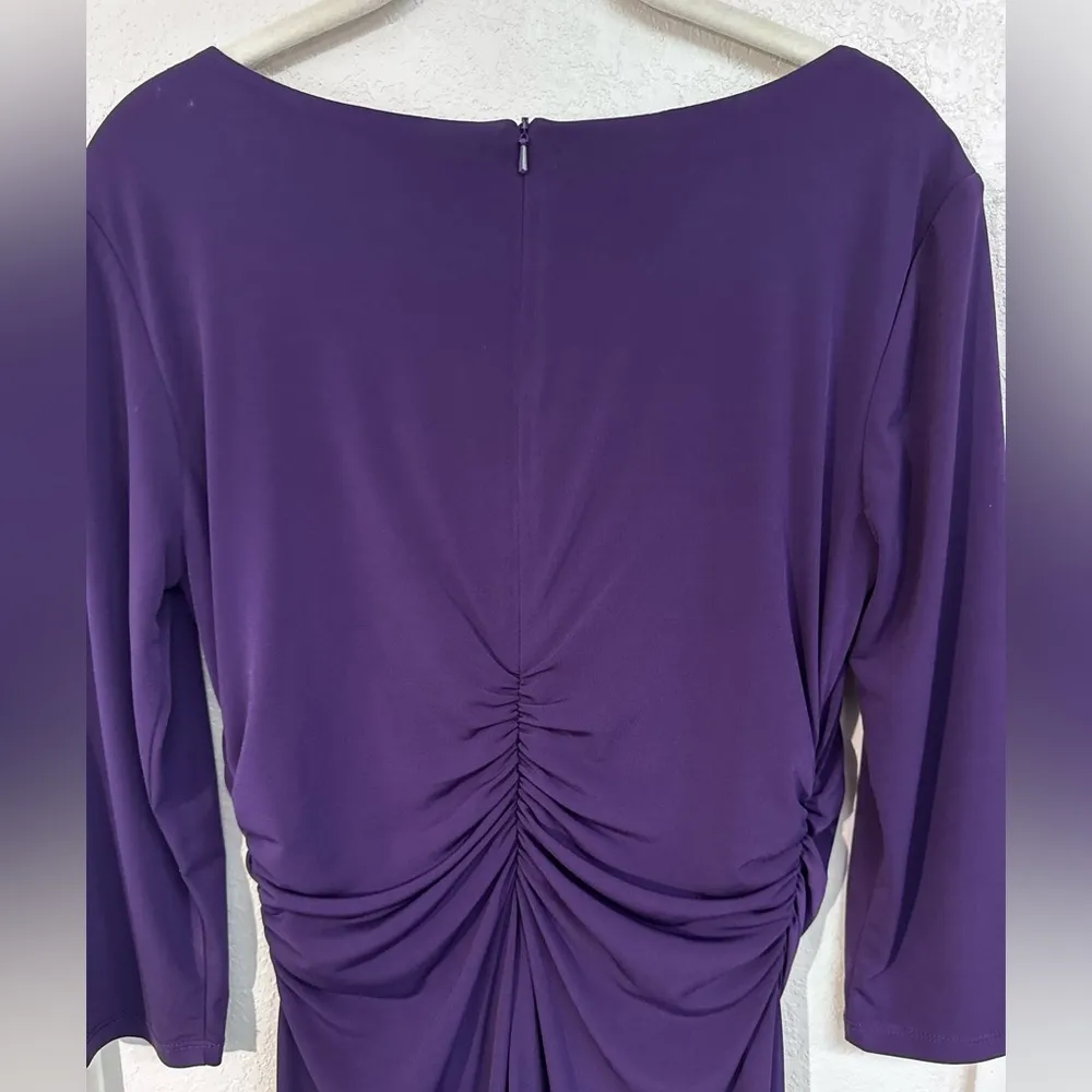 AB Studio Purple Long Sleeve Ruched Dress - Image 6