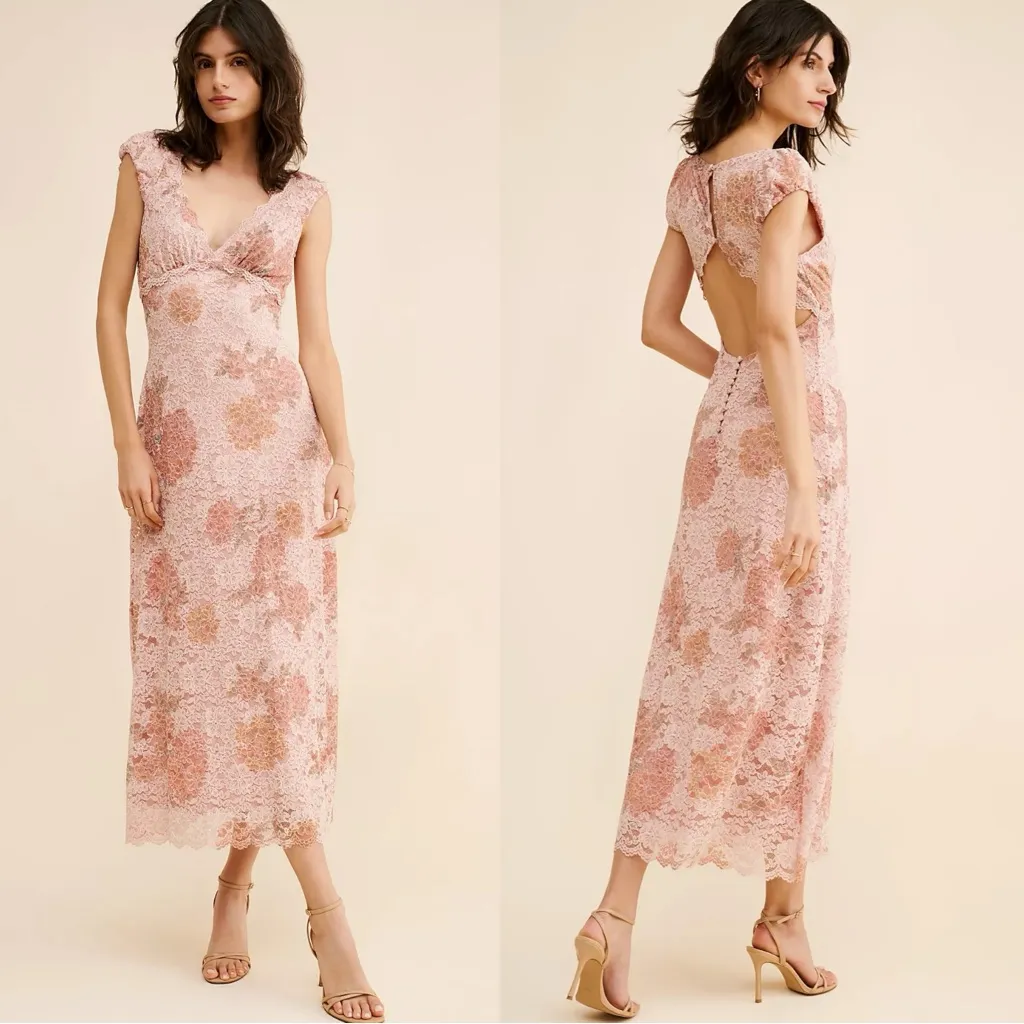 Free People Dainty Ethereal Butterfly Babe Lace Maxi Dress Antique Floral Medium - Image 3