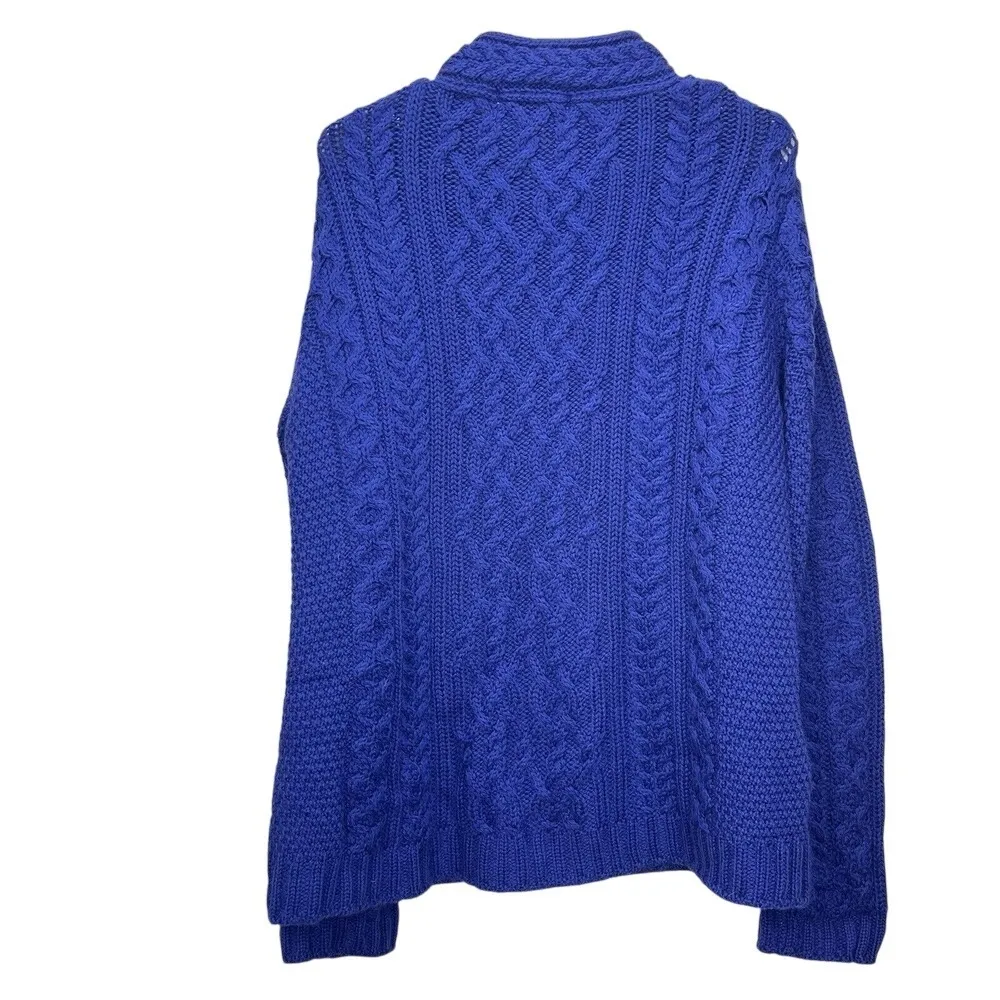 Aran Crafts Blue Merino Wool Button Front Cardigan‎ Sweater Size LARGE - Image 6