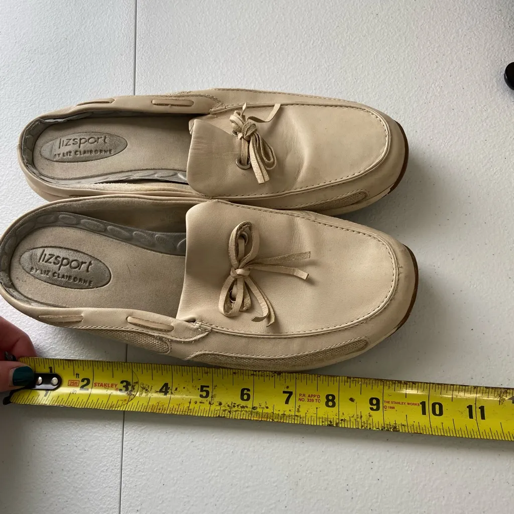 Lizsport women’s tan leather boat slip on mules loafers shoes size 7‎ - Image 8