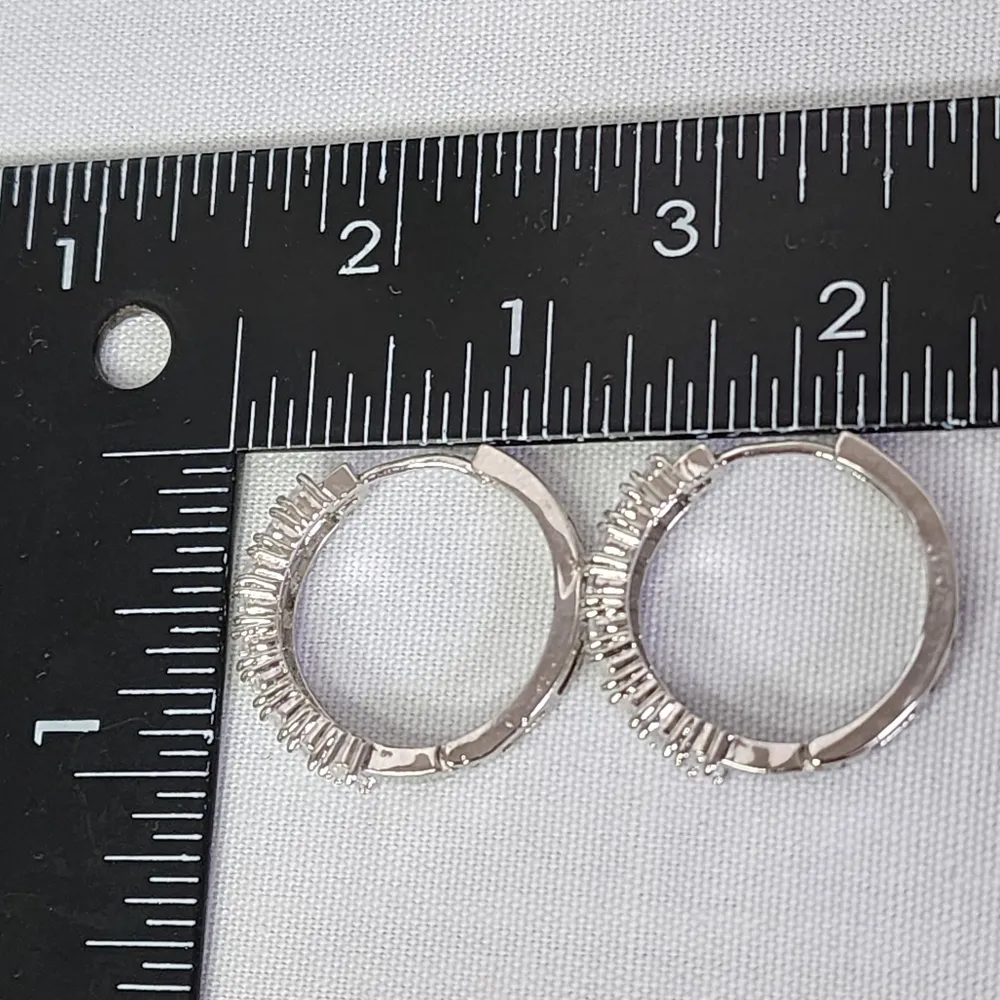 Silver with Crystal Stones Large Huggie Hoop Earrings New - Image 7