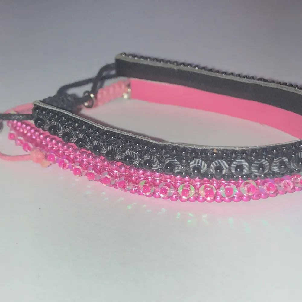 Pink Pewter Pink & Black Sequin Beaded Adjustable Cord Bracelets - Image 4