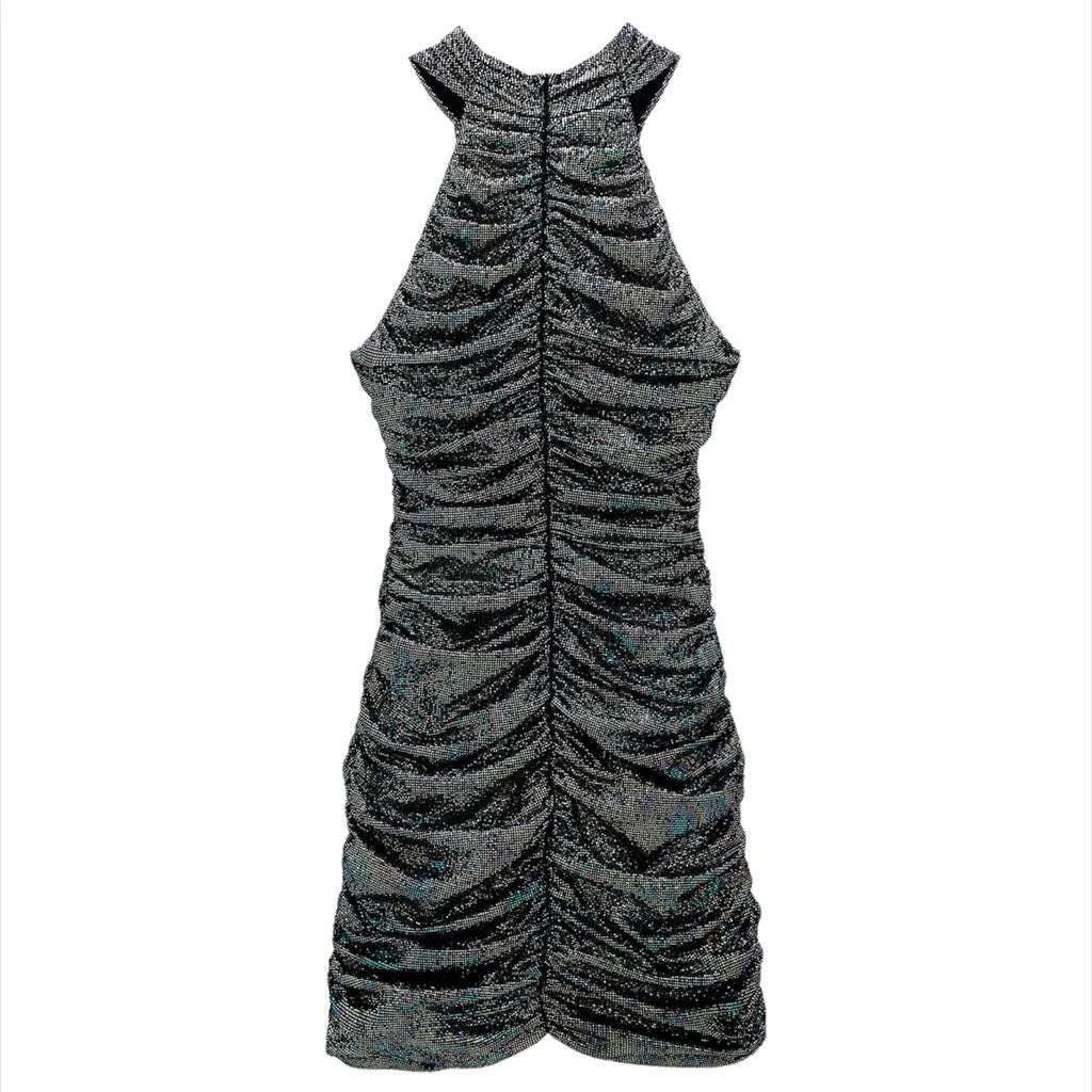 NWT ZARA Bloggers Fav Shiny Halter Neck Draped Dress Festive Season Black Size XS - Image 6