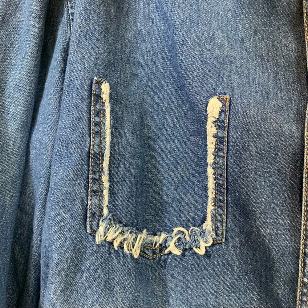 Sovereign Code Aztec Western Ombre Denim Long Sleeve Button Down Top Blue Size M - Image 4