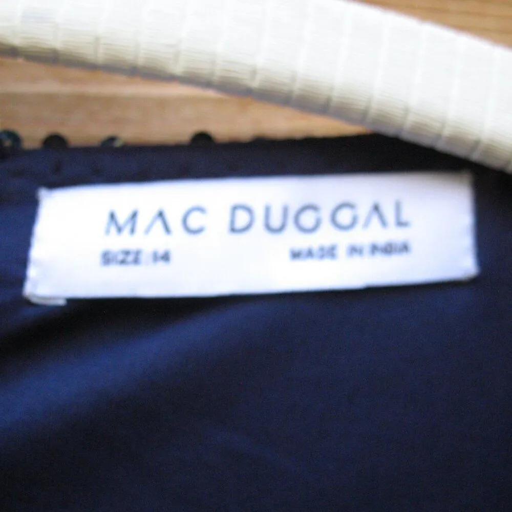 Mac Duggal 5578 Sequined V Neck Short Puff Sleeve Midi Dress Blue Size 14 - Image 13