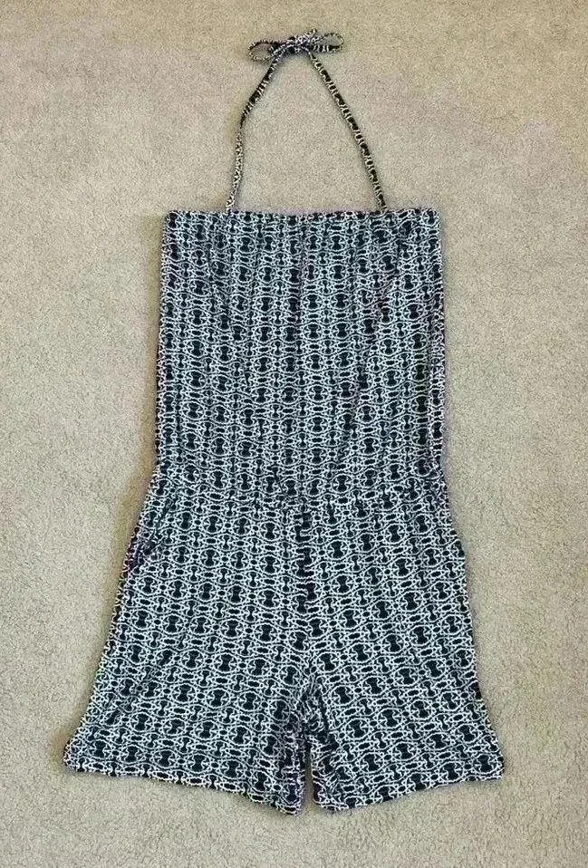 CAbi  navy, white & black scroll print Romper in size small - Image 2